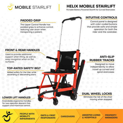 Helix Mobile Stairlift – Battery Powered and Portable for Curved/Round Stairs