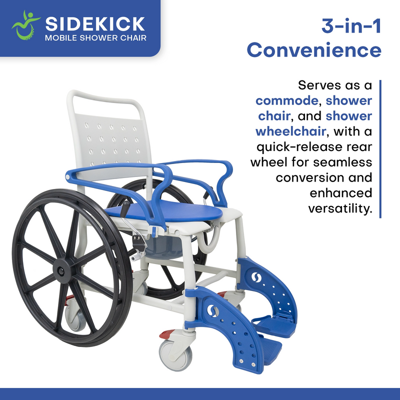 Sidekick Shower Chair with Commode Opening and Wheel Attachments