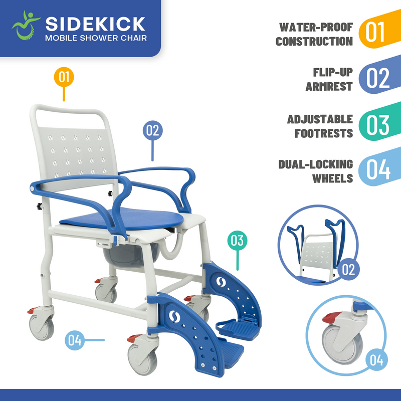 Sidekick Shower Chair with Commode Opening and Wheel Attachments