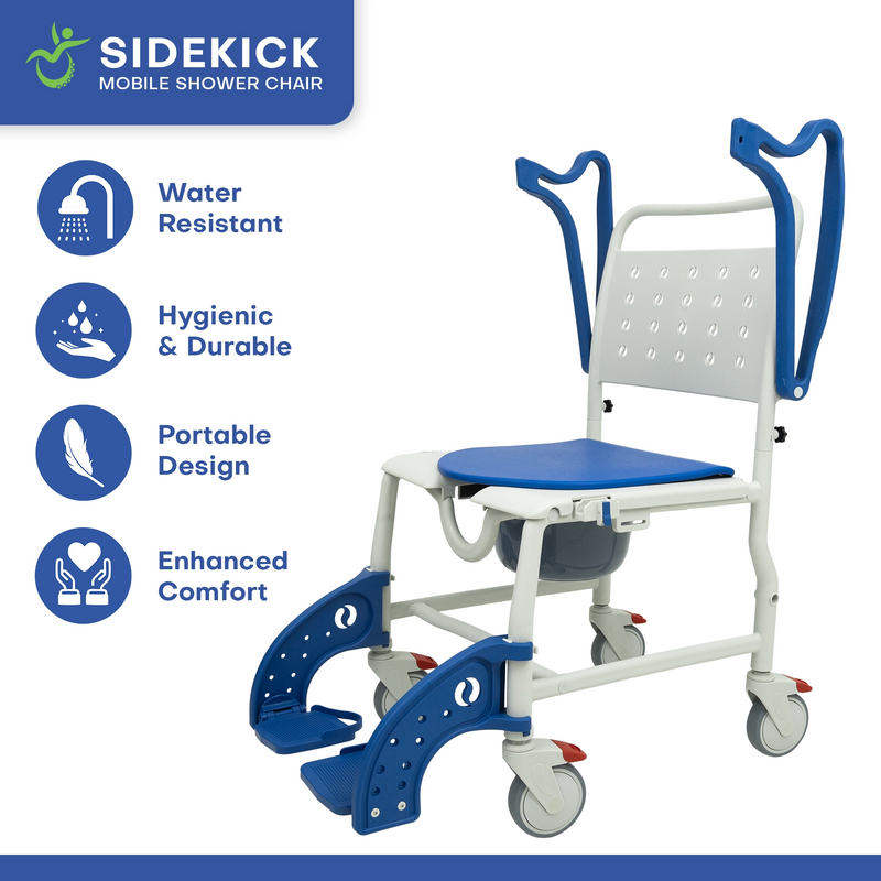 Sidekick Shower Chair with Commode Opening and Wheel Attachments
