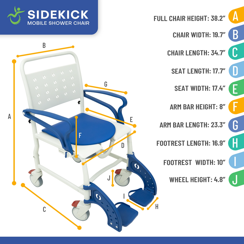 Sidekick Shower Chair with Commode Opening and Wheel Attachments
